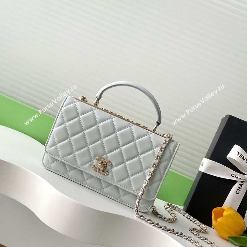 Chanel Lambskin Wallet On Chain WOC with Strass and Top Band Light Grey 2025 AP4323 (yezi-250703018)