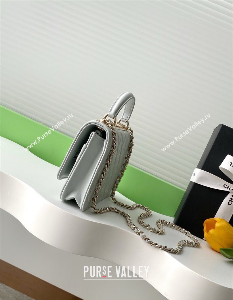 Chanel Lambskin Wallet On Chain WOC with Strass and Top Band Light Grey 2025 AP4323 (yezi-250703018)