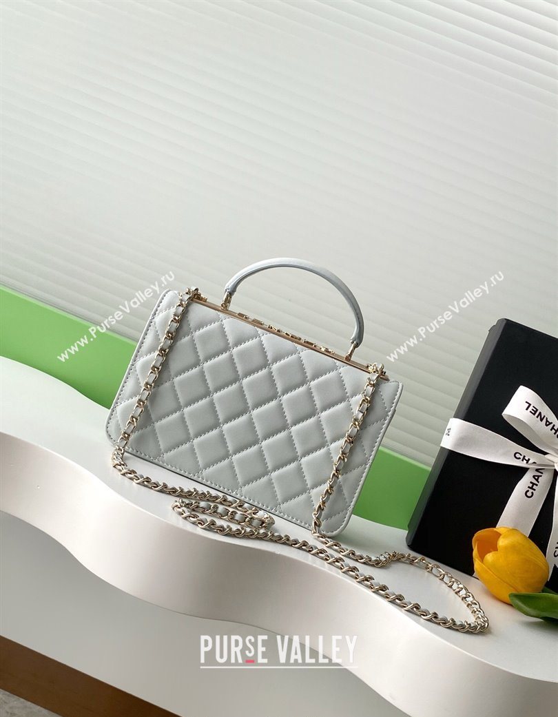 Chanel Lambskin Wallet On Chain WOC with Strass and Top Band Light Grey 2025 AP4323 (yezi-250703018)