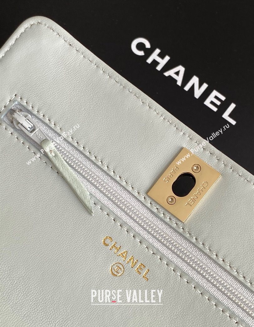 Chanel Lambskin Wallet On Chain WOC with Strass and Top Band Light Grey 2025 AP4323 (yezi-250703018)
