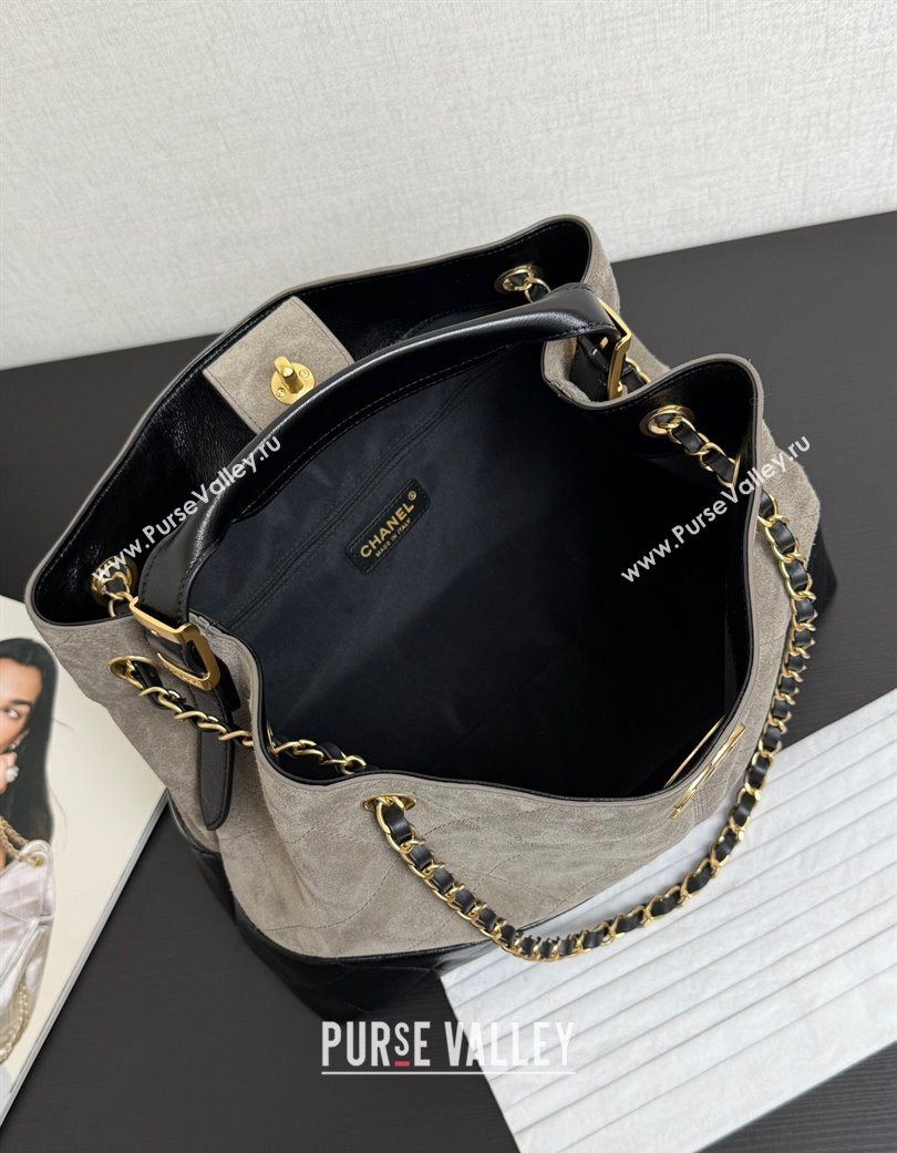Chanel Suede Lambskin Small Shopping Bag Grey/Black 2025 AS5634 (yezi-250703002)