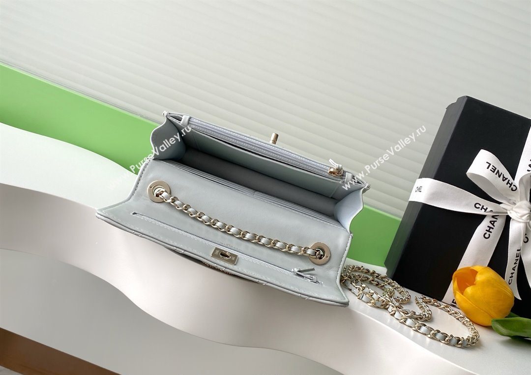 Chanel Lambskin Wallet On Chain WOC with Strass and Top Band Light Grey 2025 AP4323 (yezi-250703018)
