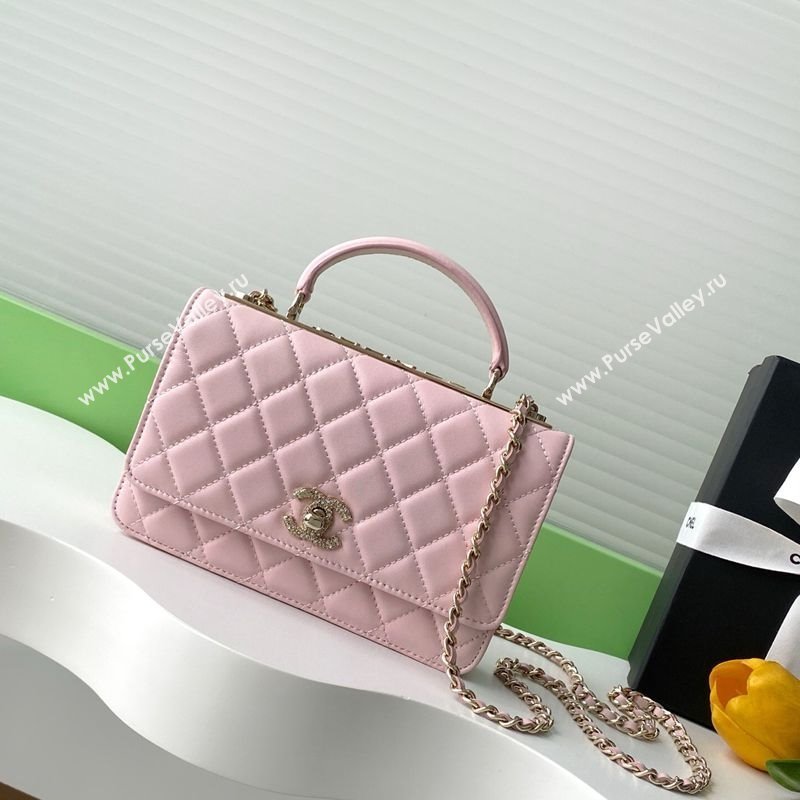 Chanel Lambskin Wallet On Chain WOC with Strass and Top Band Light Pink 2025 AP4323 (yezi-250703019)