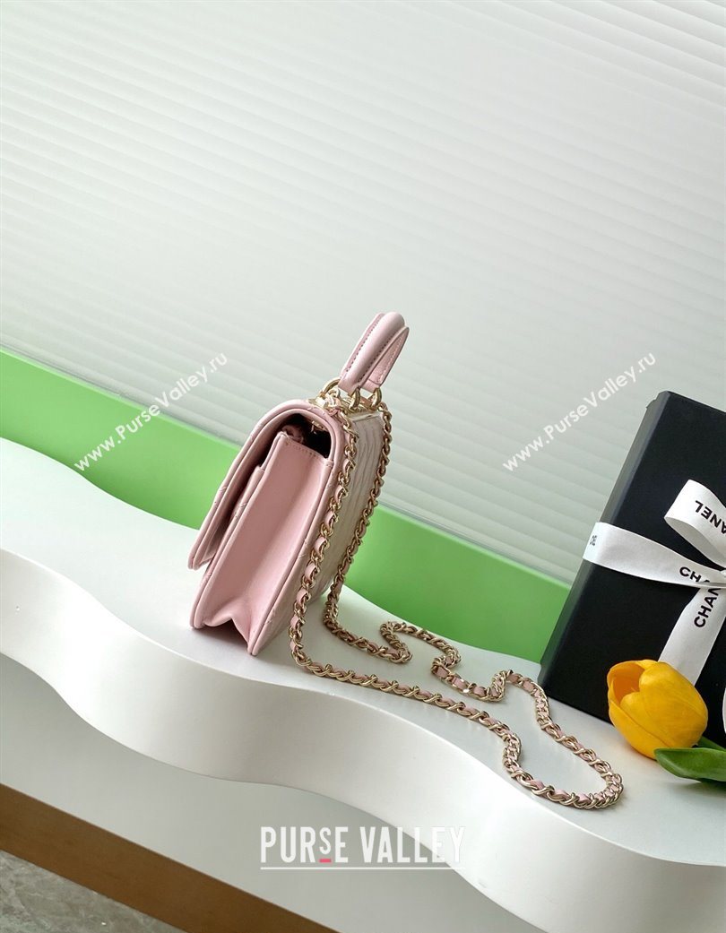 Chanel Lambskin Wallet On Chain WOC with Strass and Top Band Light Pink 2025 AP4323 (yezi-250703019)