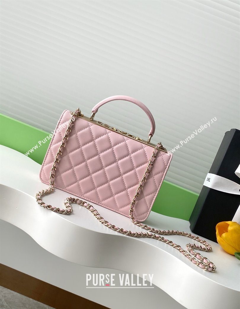 Chanel Lambskin Wallet On Chain WOC with Strass and Top Band Light Pink 2025 AP4323 (yezi-250703019)