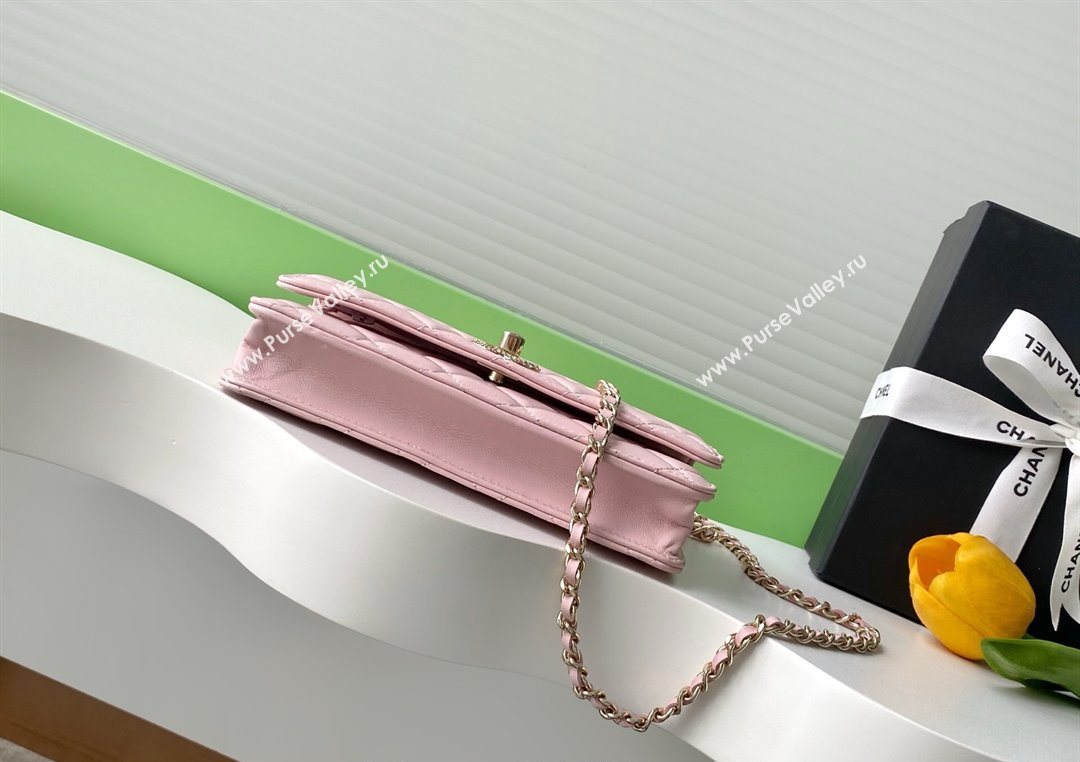 Chanel Lambskin Wallet On Chain WOC with Strass and Top Band Light Pink 2025 AP4323 (yezi-250703019)