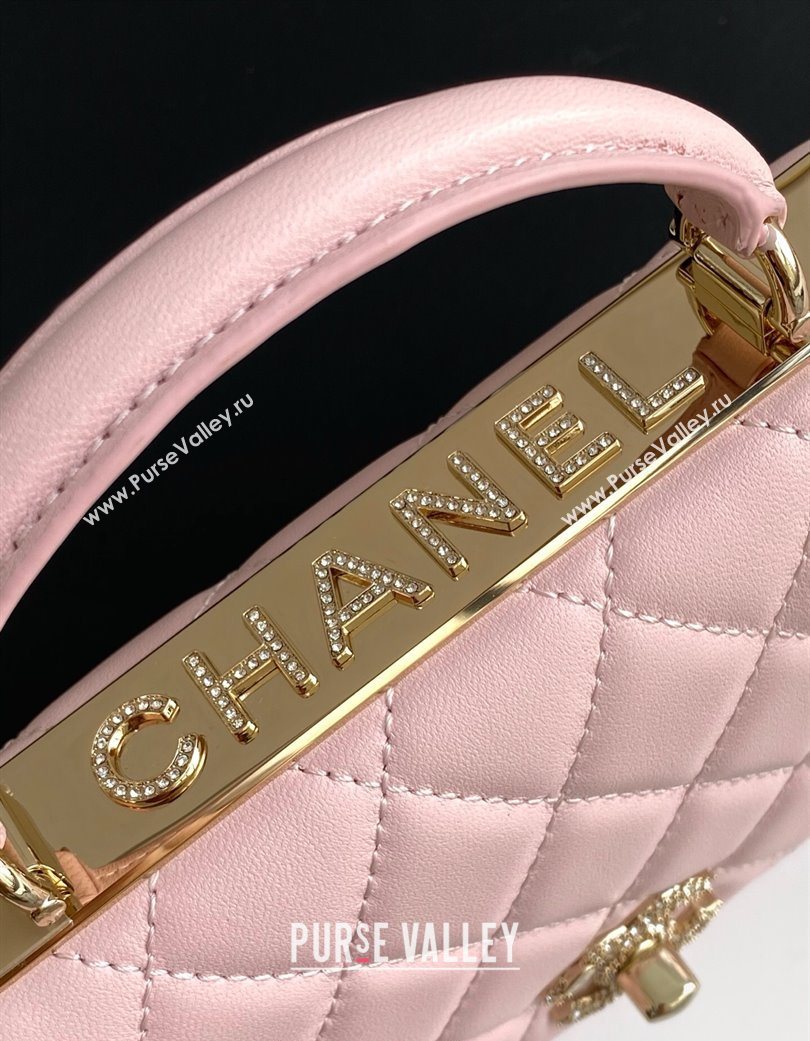 Chanel Lambskin Wallet On Chain WOC with Strass and Top Band Light Pink 2025 AP4323 (yezi-250703019)