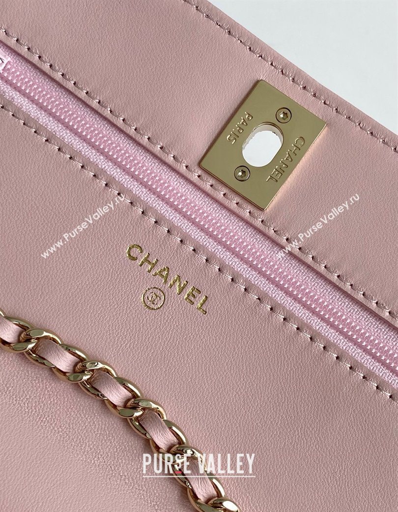 Chanel Lambskin Wallet On Chain WOC with Strass and Top Band Light Pink 2025 AP4323 (yezi-250703019)