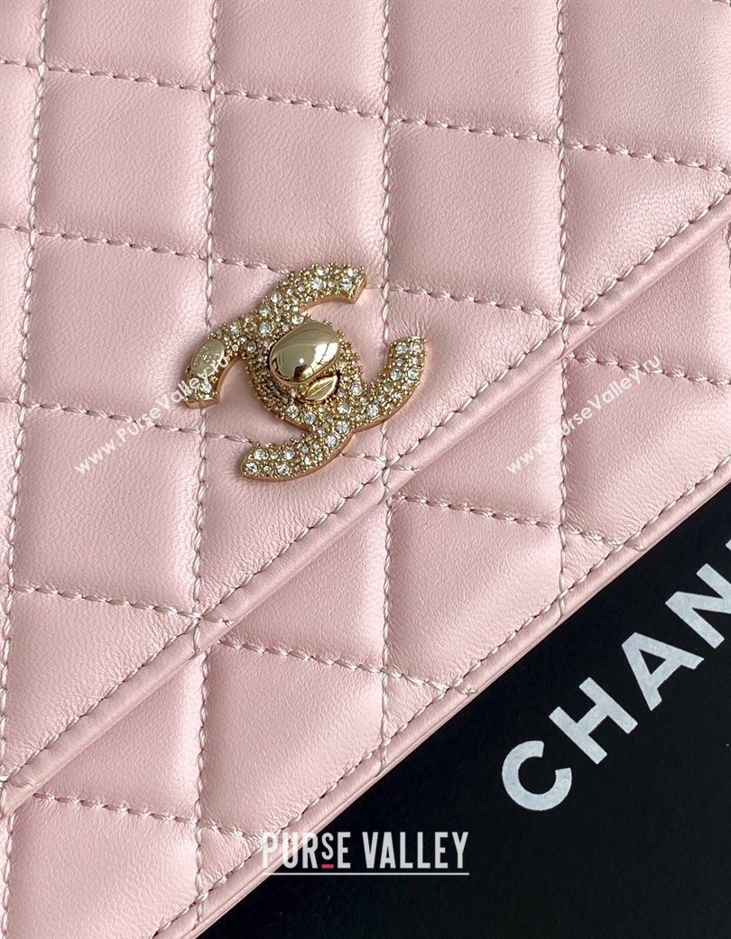Chanel Lambskin Wallet On Chain WOC with Strass and Top Band Light Pink 2025 AP4323 (yezi-250703019)