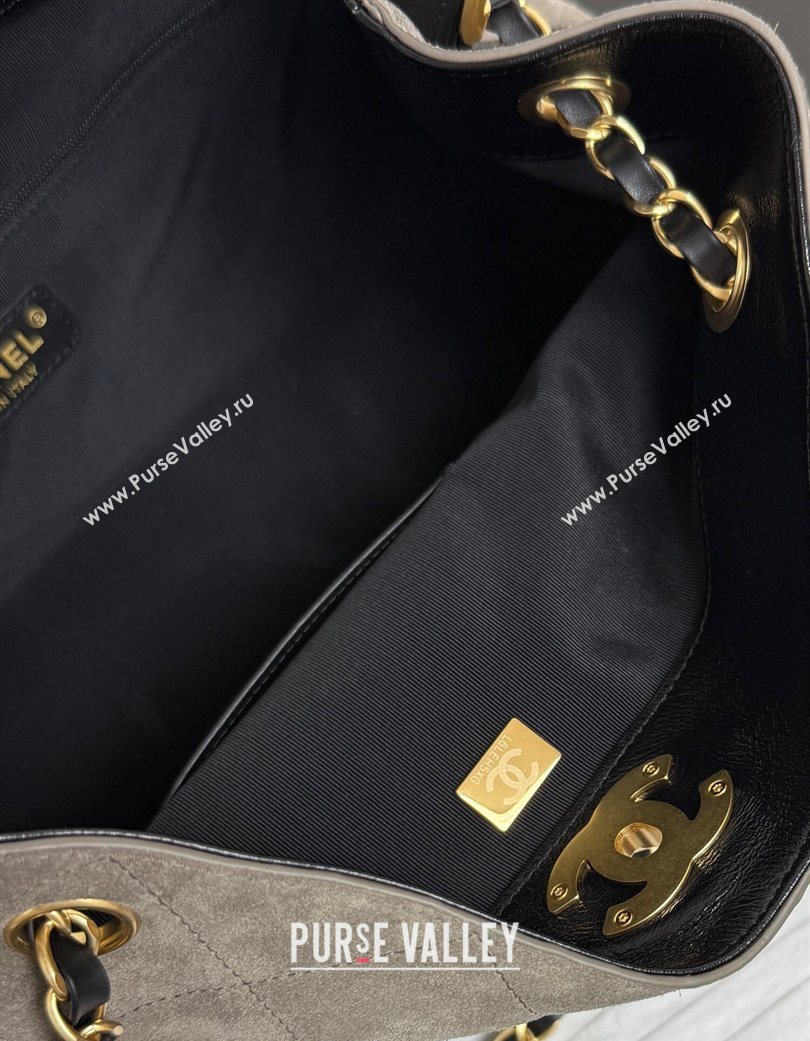 Chanel Suede Lambskin Small Shopping Bag Grey/Black 2025 AS5634 (yezi-250703002)