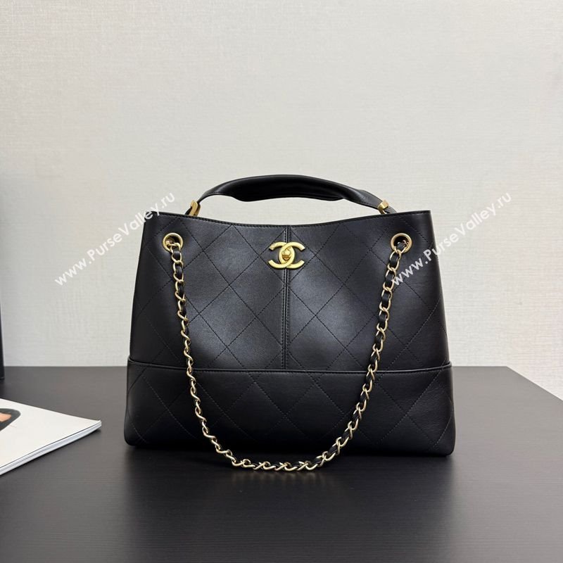 Chanel Calfskin Leather Small Shopping Bag Black 2025 AS5634 (yezi-250703003)