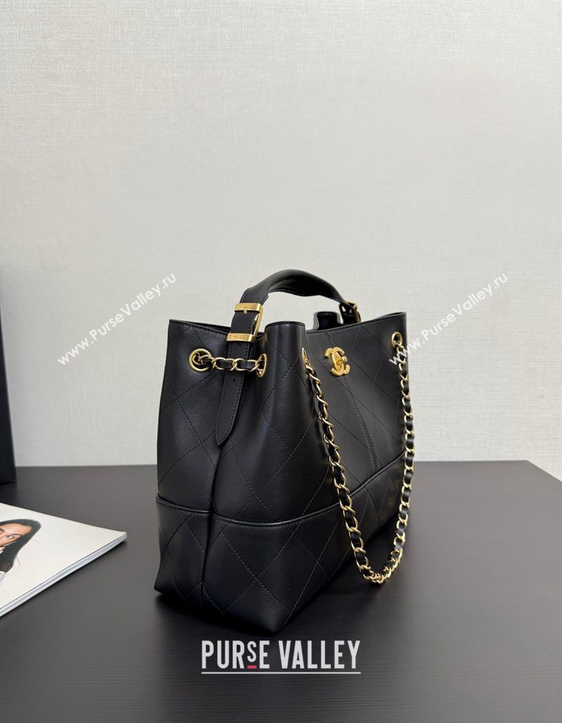 Chanel Calfskin Leather Small Shopping Bag Black 2025 AS5634 (yezi-250703003)