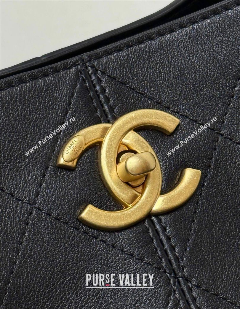 Chanel Calfskin Leather Small Shopping Bag Black 2025 AS5634 (yezi-250703003)