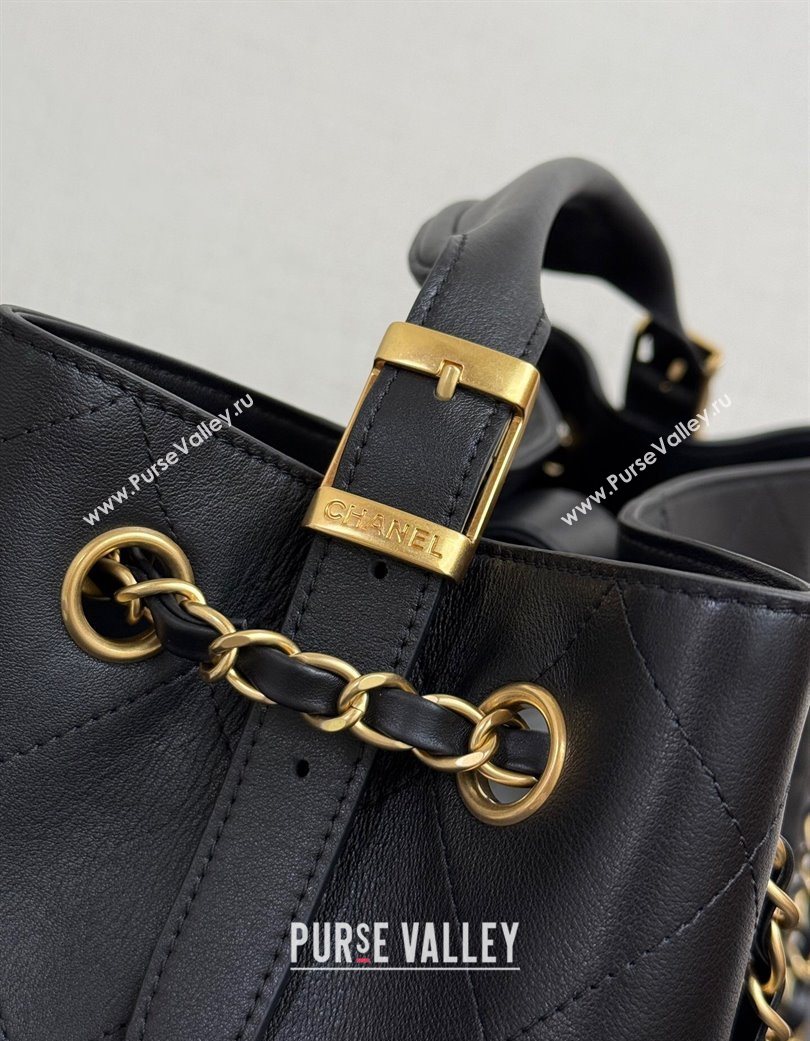 Chanel Calfskin Leather Small Shopping Bag Black 2025 AS5634 (yezi-250703003)