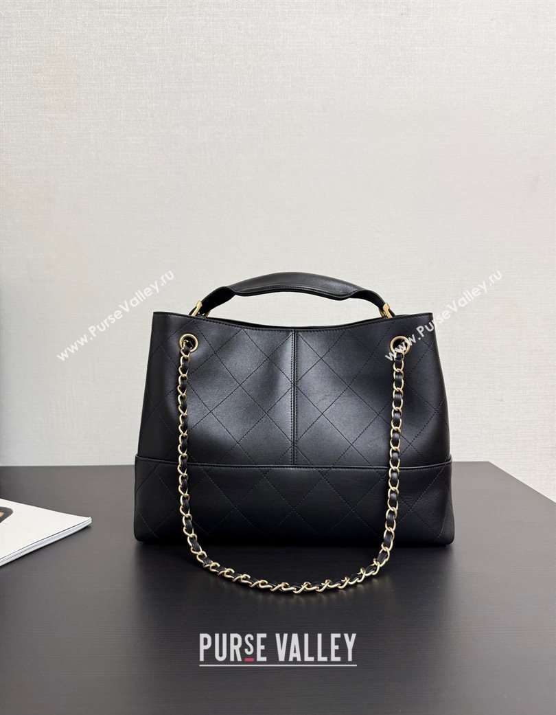Chanel Calfskin Leather Small Shopping Bag Black 2025 AS5634 (yezi-250703003)