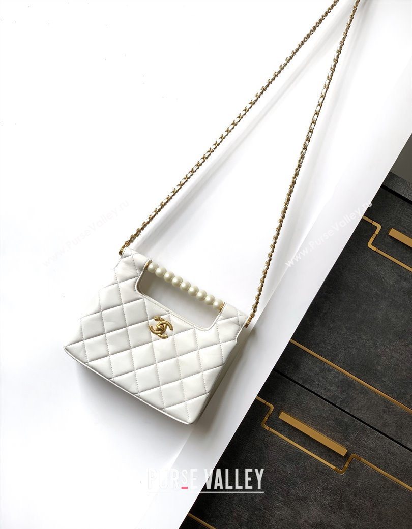 Chanel Shiny Lambskin Small Shopping bag with Pearls White 2025 AS5413 (yezi-250703026)