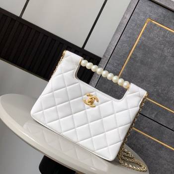 Chanel Shiny Lambskin Small Shopping bag with Pearls White 2025 AS5413 (yezi-250703026)