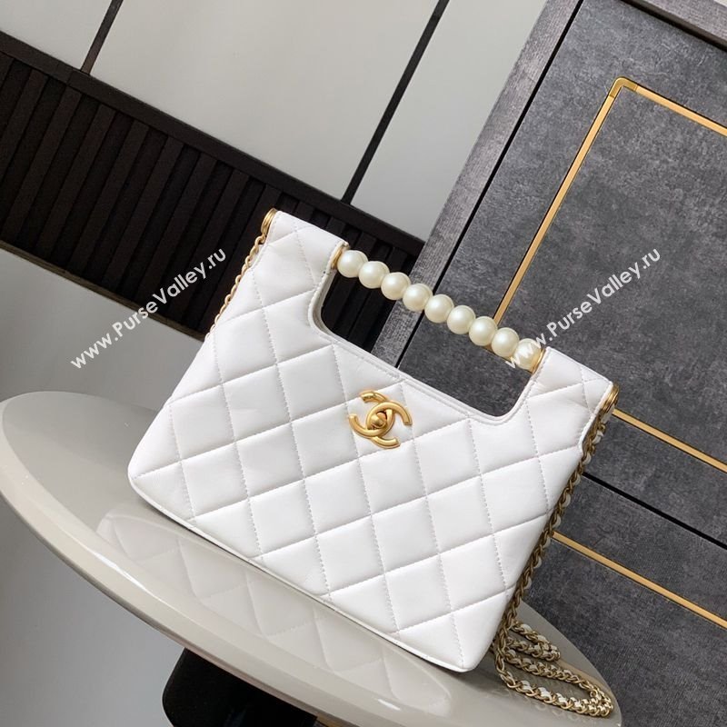Chanel Shiny Lambskin Small Shopping bag with Pearls White 2025 AS5413 (yezi-250703026)