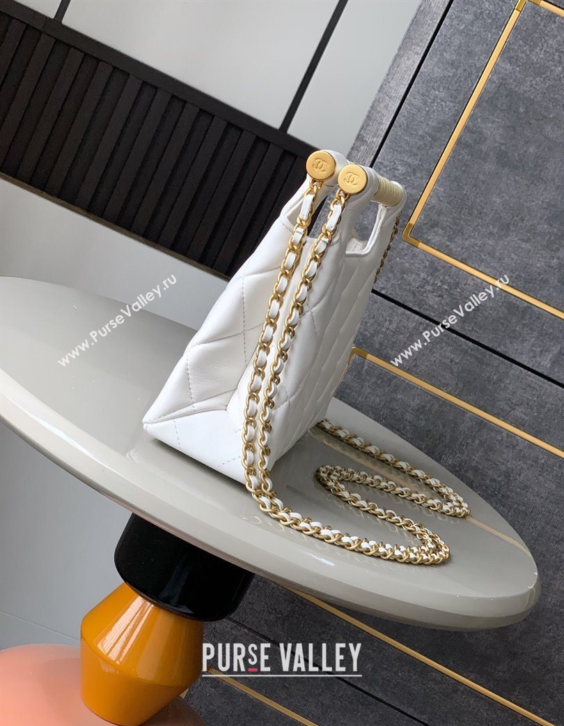 Chanel Shiny Lambskin Small Shopping bag with Pearls White 2025 AS5413 (yezi-250703026)