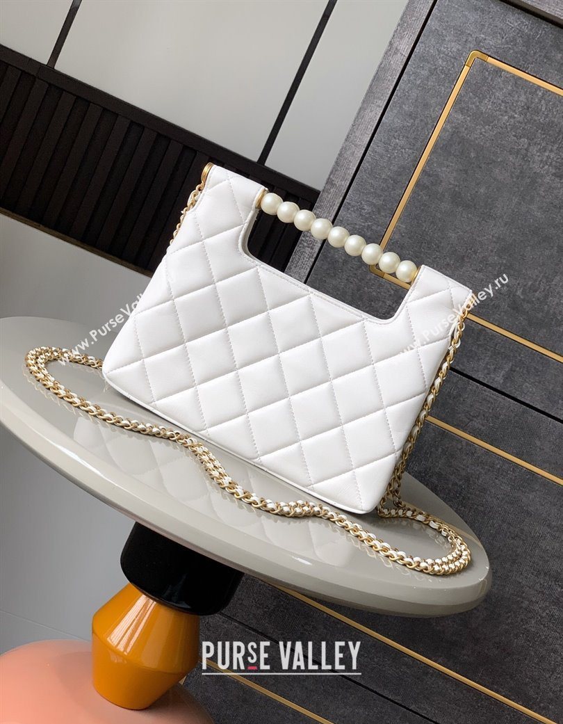Chanel Shiny Lambskin Small Shopping bag with Pearls White 2025 AS5413 (yezi-250703026)