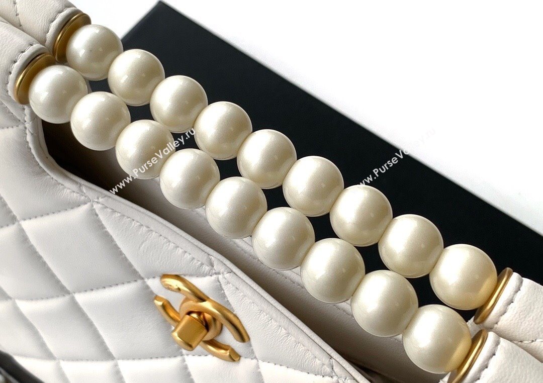 Chanel Shiny Lambskin Small Shopping bag with Pearls White 2025 AS5413 (yezi-250703026)
