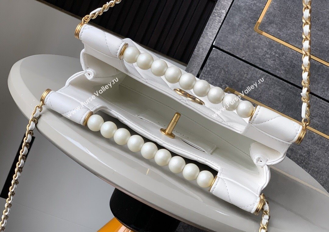Chanel Shiny Lambskin Small Shopping bag with Pearls White 2025 AS5413 (yezi-250703026)