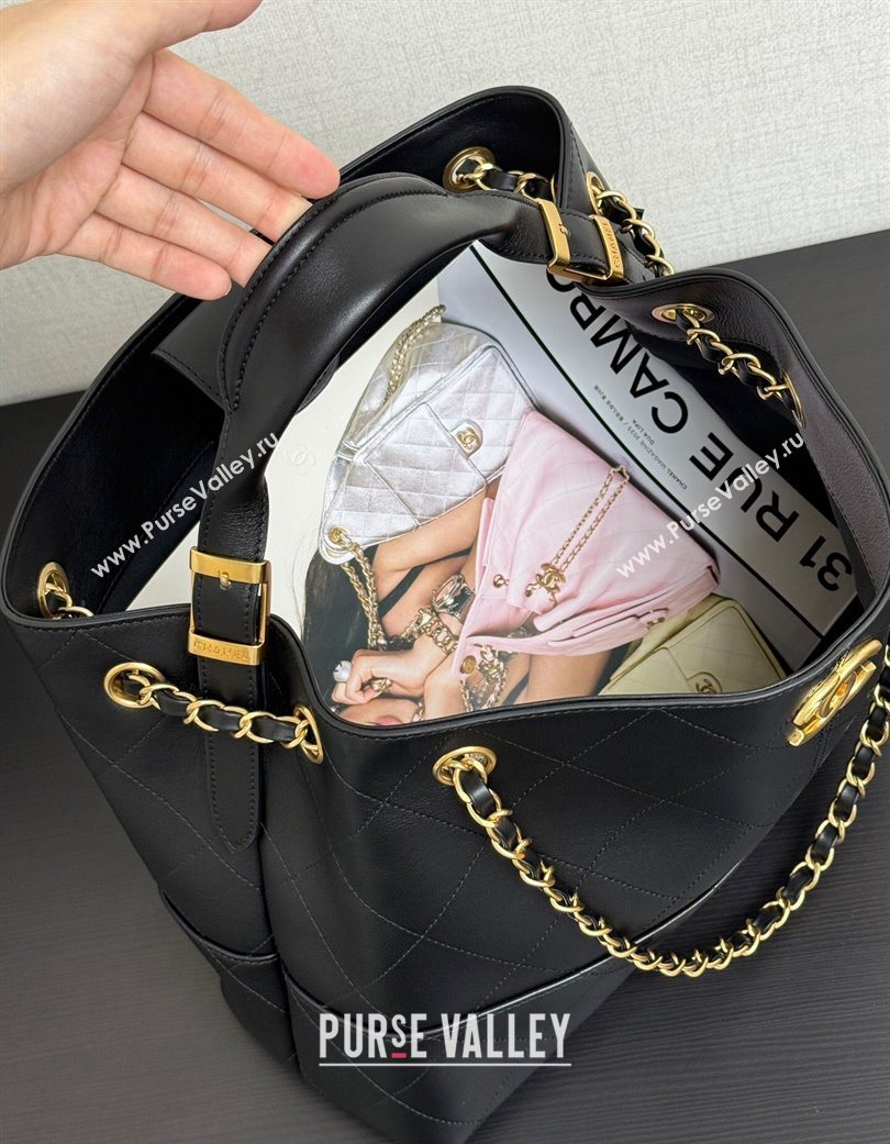 Chanel Calfskin Leather Small Shopping Bag Black 2025 AS5634 (yezi-250703003)