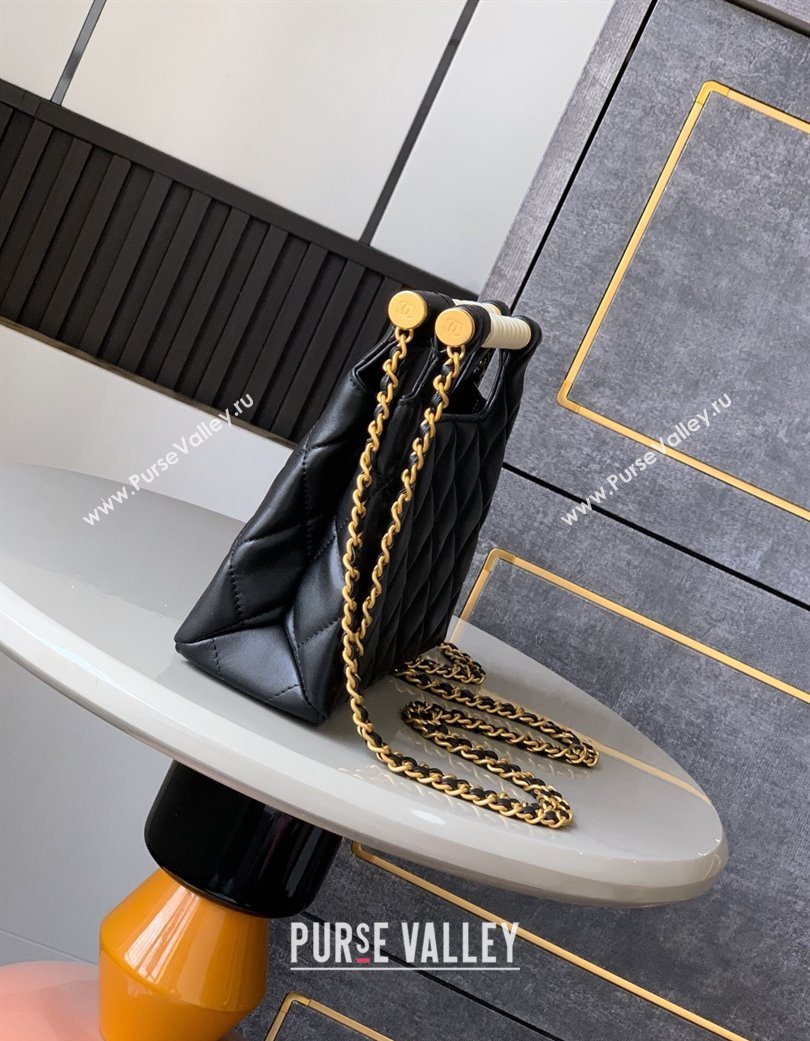 Chanel Shiny Lambskin Small Shopping bag with Pearls Black 2025 AS5413 (yezi-250703027)