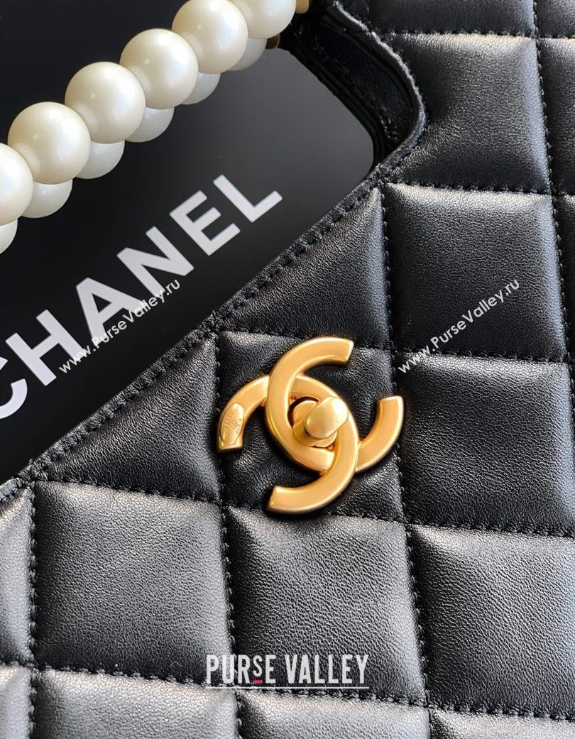 Chanel Shiny Lambskin Small Shopping bag with Pearls Black 2025 AS5413 (yezi-250703027)