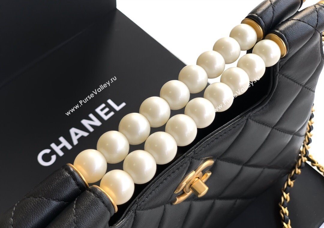 Chanel Shiny Lambskin Small Shopping bag with Pearls Black 2025 AS5413 (yezi-250703027)