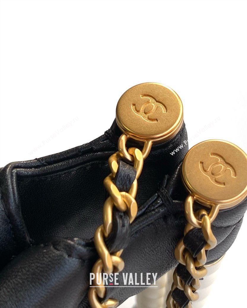 Chanel Shiny Lambskin Small Shopping bag with Pearls Black 2025 AS5413 (yezi-250703027)