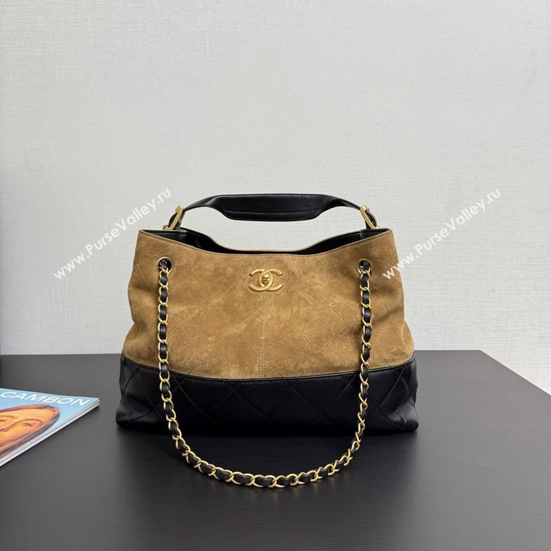 Chanel Suede Lambskin Small Shopping Bag Beige/Black 2025 AS5634 (yezi-250703004)