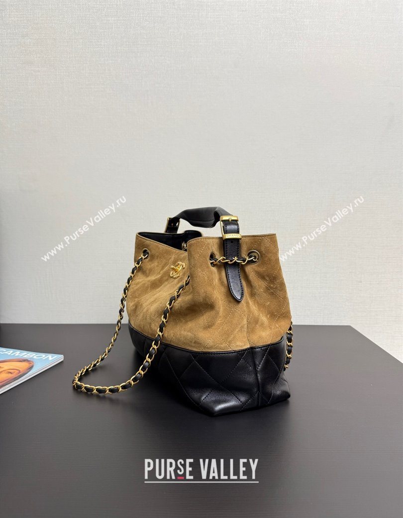 Chanel Suede Lambskin Small Shopping Bag Beige/Black 2025 AS5634 (yezi-250703004)