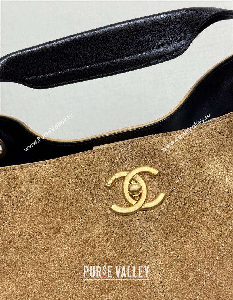 Chanel Suede Lambskin Small Shopping Bag Beige/Black 2025 AS5634 (yezi-250703004)