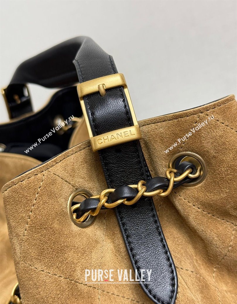 Chanel Suede Lambskin Small Shopping Bag Beige/Black 2025 AS5634 (yezi-250703004)