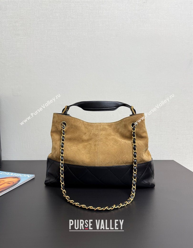 Chanel Suede Lambskin Small Shopping Bag Beige/Black 2025 AS5634 (yezi-250703004)