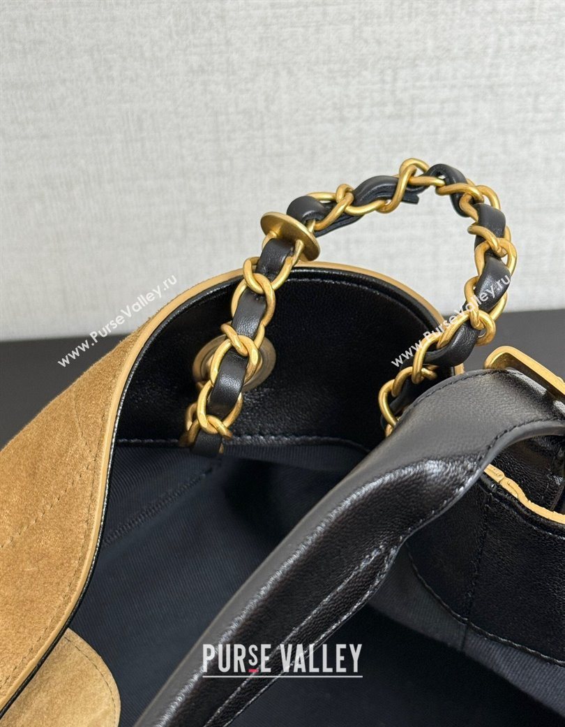 Chanel Suede Lambskin Small Shopping Bag Beige/Black 2025 AS5634 (yezi-250703004)