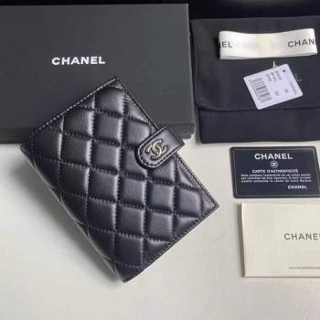 Chanel Lambskin Passport Cover Black/Silver 2025 A3658 (yezi-250702055)
