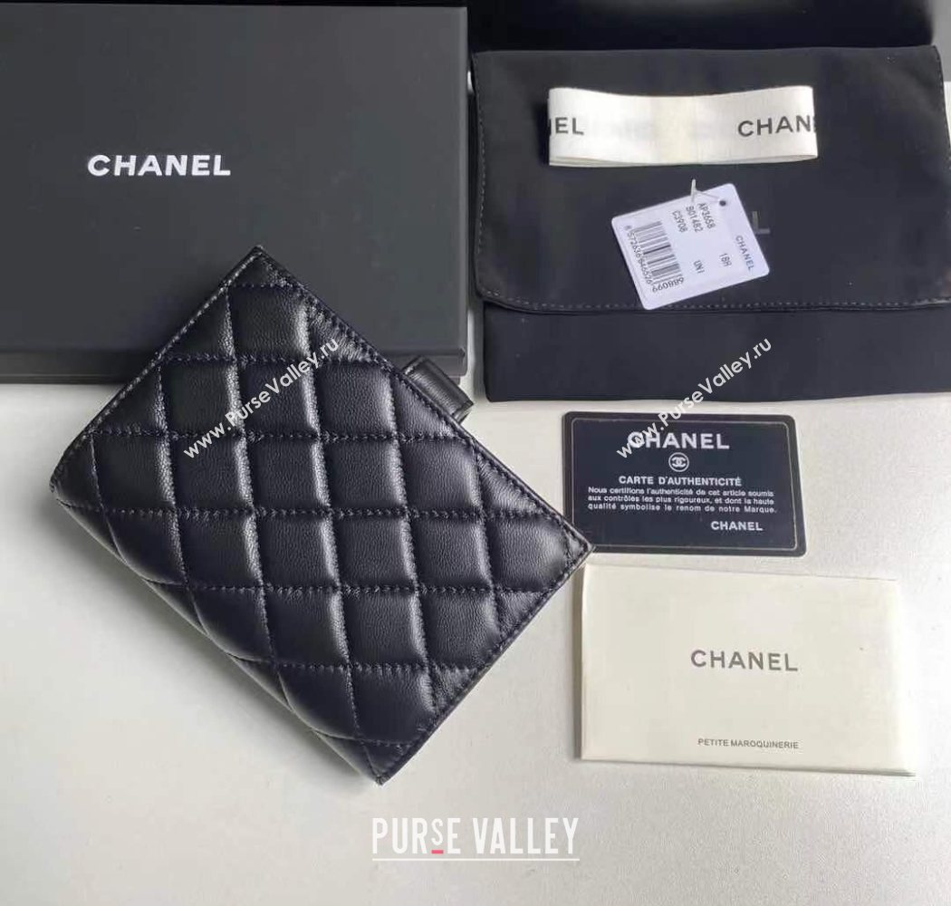 Chanel Lambskin Passport Cover Black/Silver 2025 A3658 (yezi-250702055)