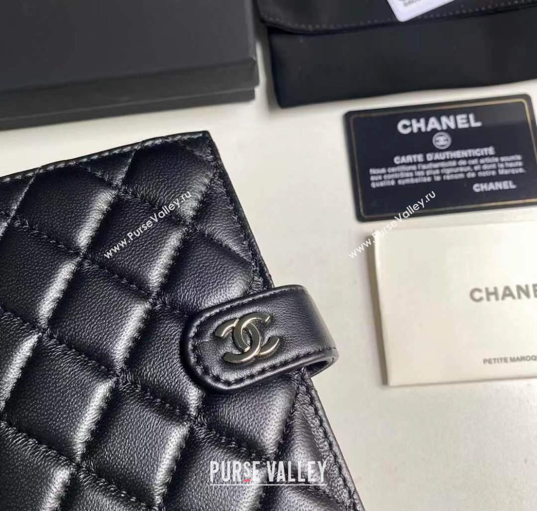 Chanel Lambskin Passport Cover Black/Silver 2025 A3658 (yezi-250702055)