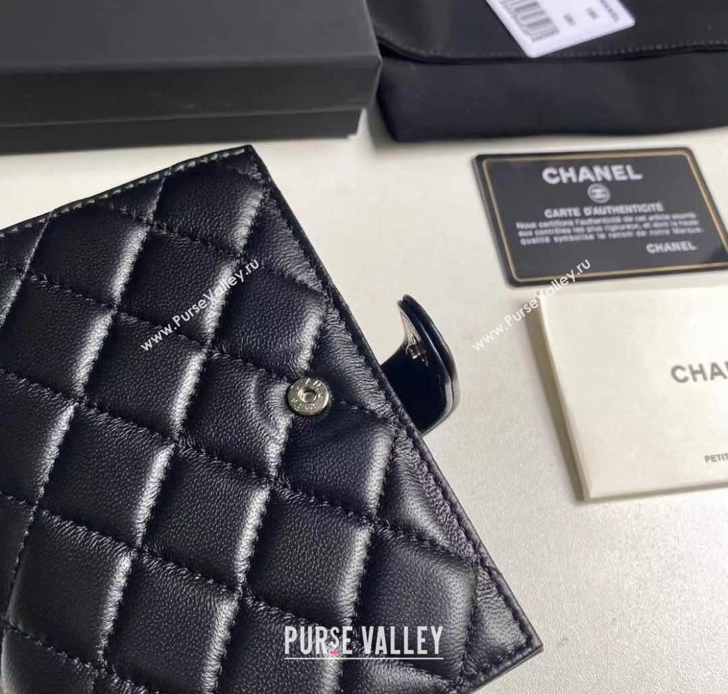 Chanel Lambskin Passport Cover Black/Silver 2025 A3658 (yezi-250702055)