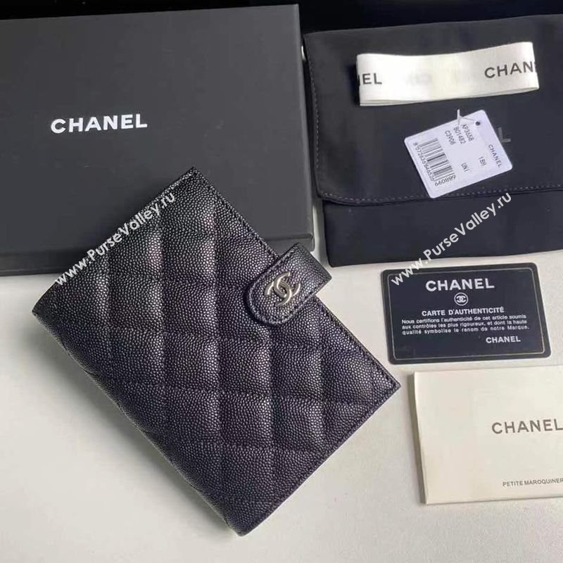Chanel Grained Calfskin Passport Cover Black/Silver 2025 A3658 (yezi-250702056)