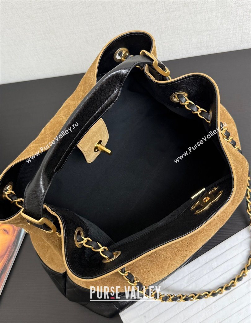 Chanel Suede Lambskin Small Shopping Bag Beige/Black 2025 AS5634 (yezi-250703004)