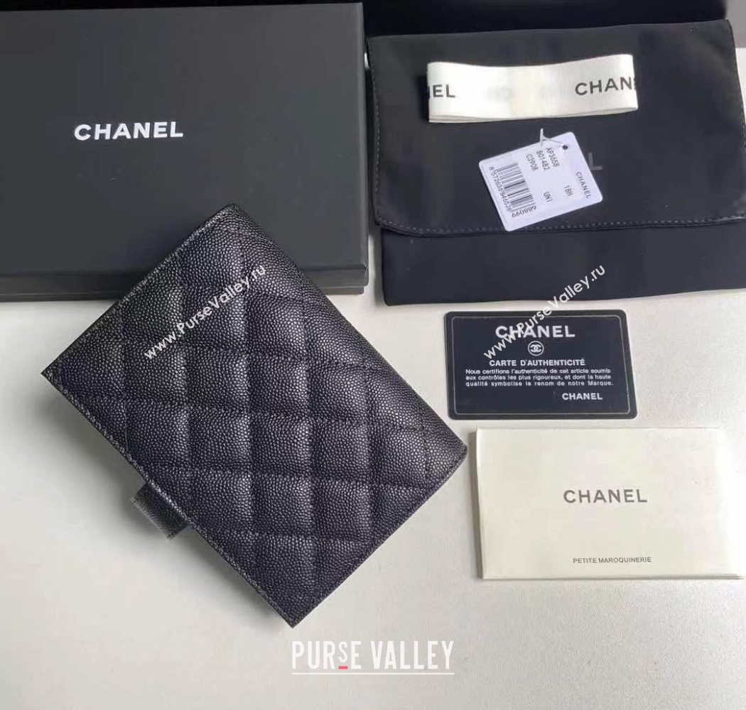 Chanel Grained Calfskin Passport Cover Black/Silver 2025 A3658 (yezi-250702056)