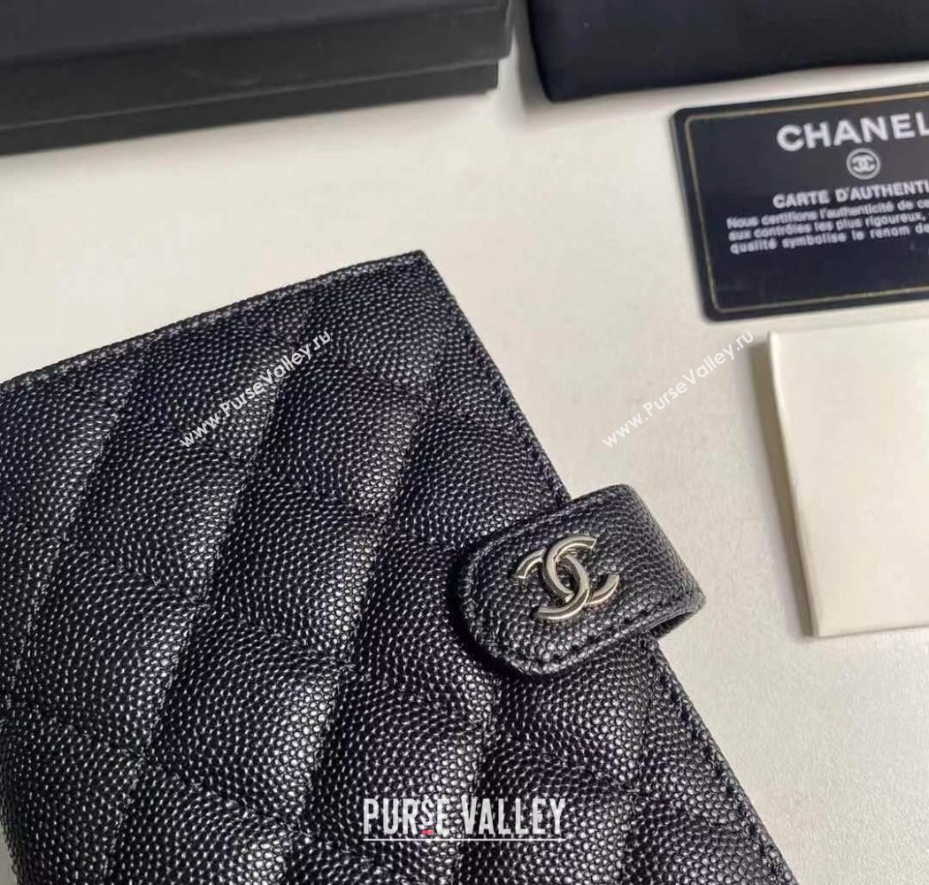 Chanel Grained Calfskin Passport Cover Black/Silver 2025 A3658 (yezi-250702056)