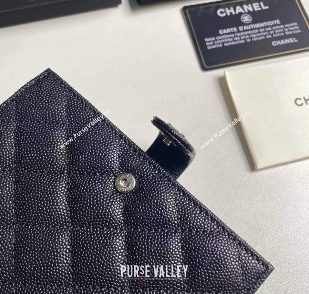 Chanel Grained Calfskin Passport Cover Black/Silver 2025 A3658 (yezi-250702056)