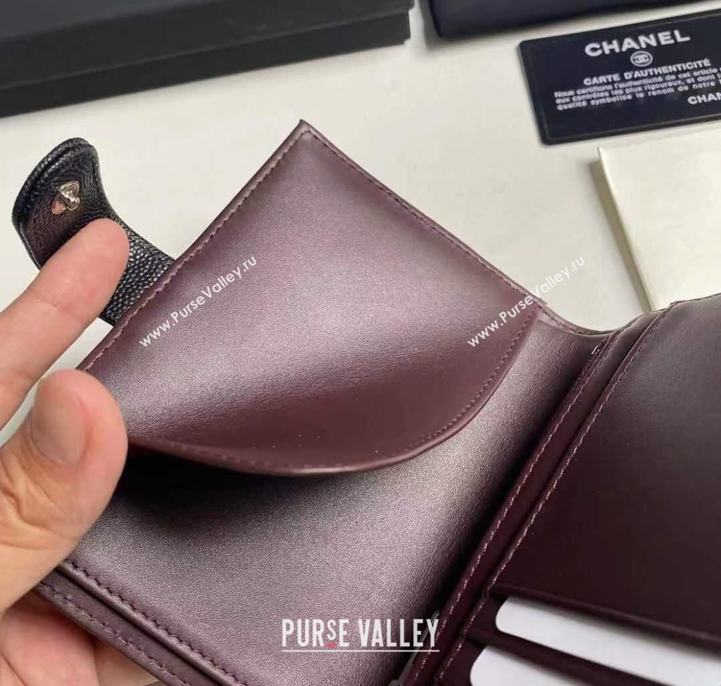 Chanel Grained Calfskin Passport Cover Black/Silver 2025 A3658 (yezi-250702056)