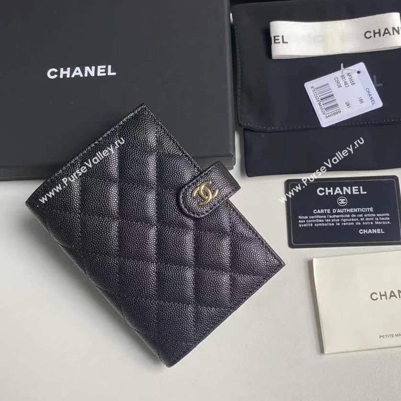Chanel Grained Calfskin Passport Cover Black/Gold 2025 A3658 (yezi-250702057)