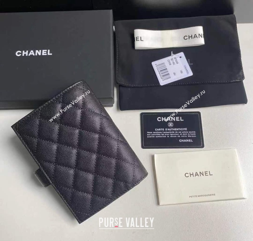 Chanel Grained Calfskin Passport Cover Black/Gold 2025 A3658 (yezi-250702057)