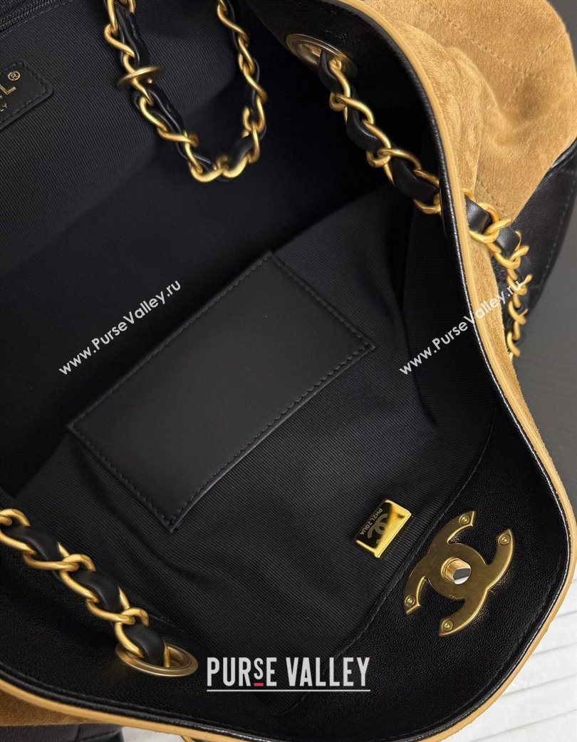 Chanel Suede Lambskin Small Shopping Bag Beige/Black 2025 AS5634 (yezi-250703004)